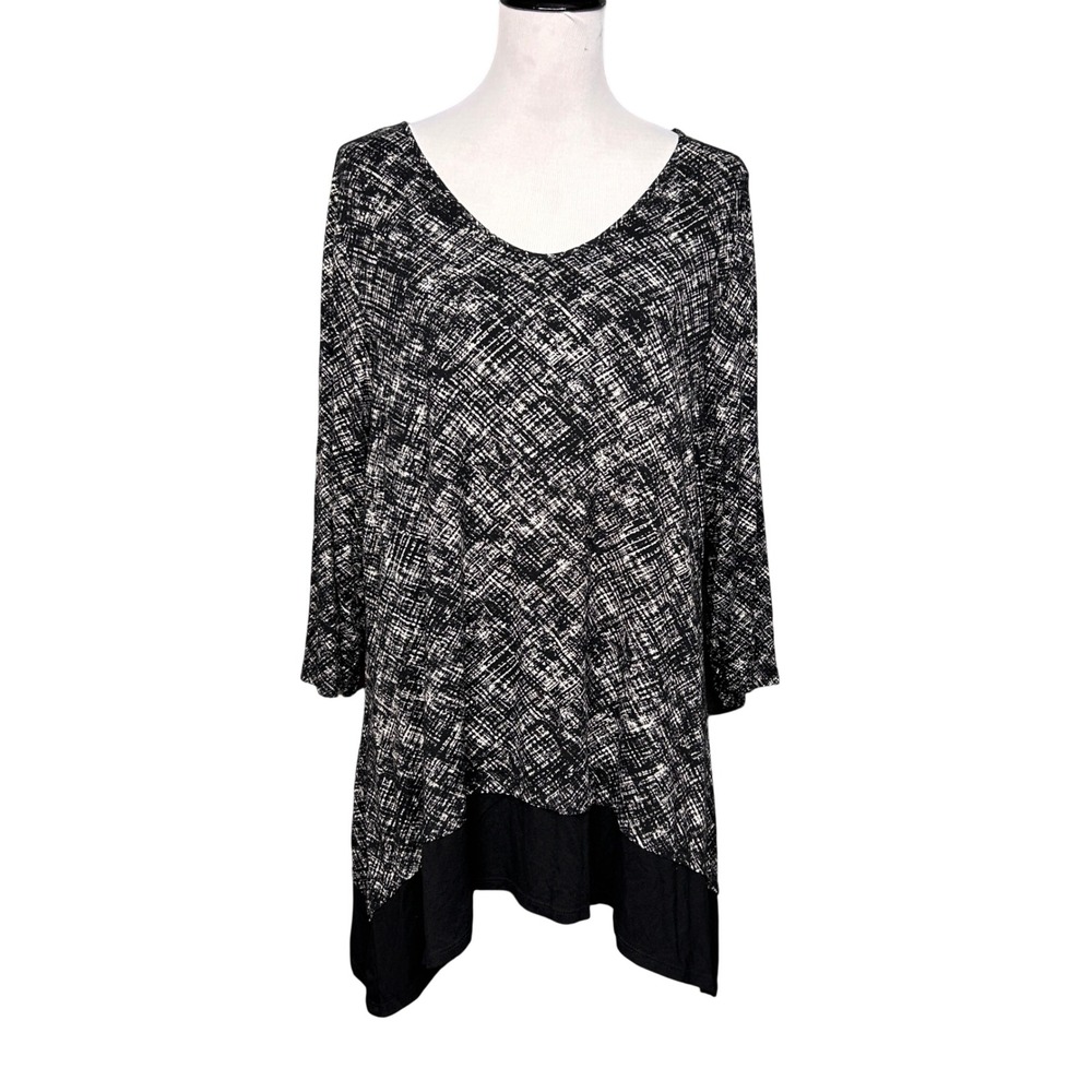 J. Jill Wearever Collection Tunic Women XL Black White Stretch Asymmetrical Top